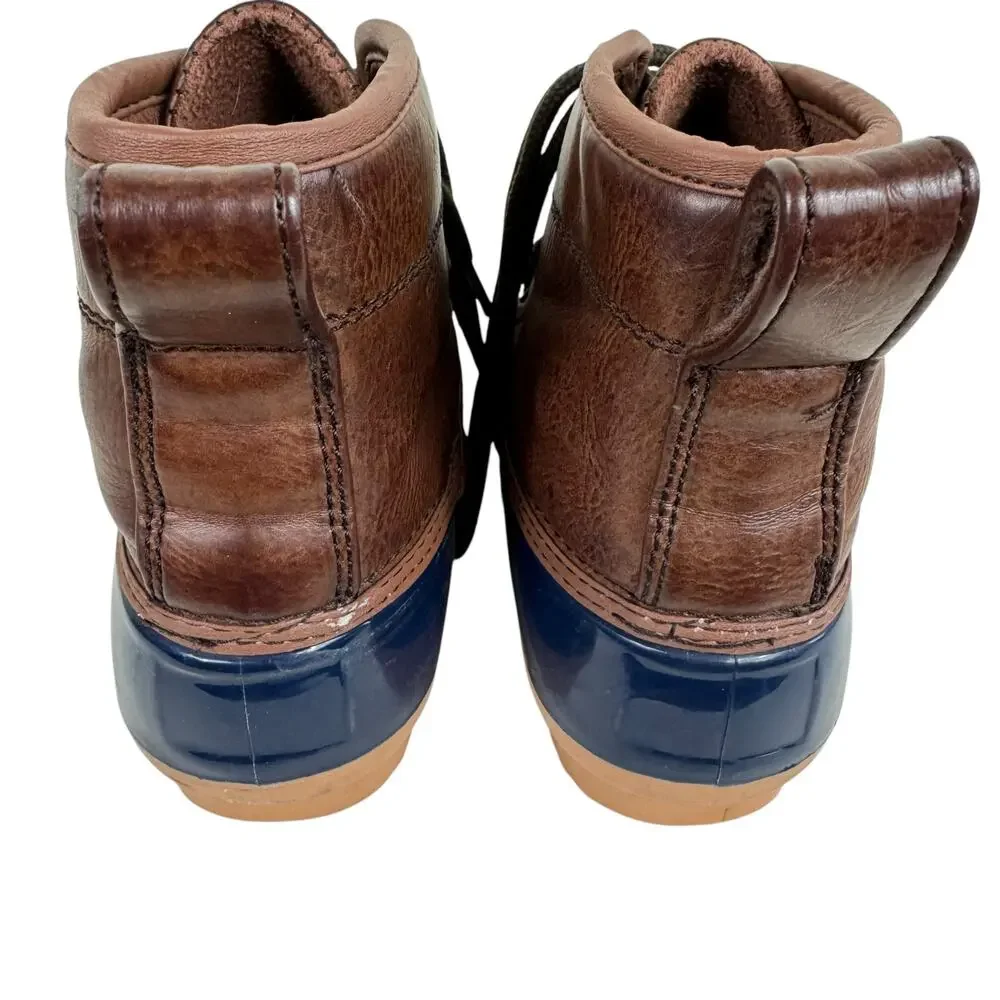 Capelli Brown Navy Rubber Faux Leather Lace Up Ankle Duck Boot Winter Size 6